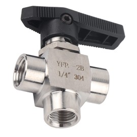 3-Way Ball Valve Stainless Steel 304 BSPP Internal Thread for Water Gas Oil Fuel Line Flow Control (BSPP 1/4 Inch)