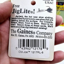 Gaines Vtg New Gaines Old Joe With Legs Handmade USA Cork Flyrod Popper Bug Sz 8 Hook - 1217RL-8 - Black/Yellow Stripes, Yellow Hackle