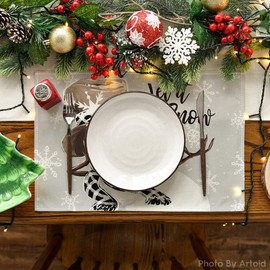 Artoid Mode Grey Snowman Snowflakes Christmas Placemats Set of 6, 30 x 45cm Seasonal Winter Xmas Holiday Vintage Washable Table Mats