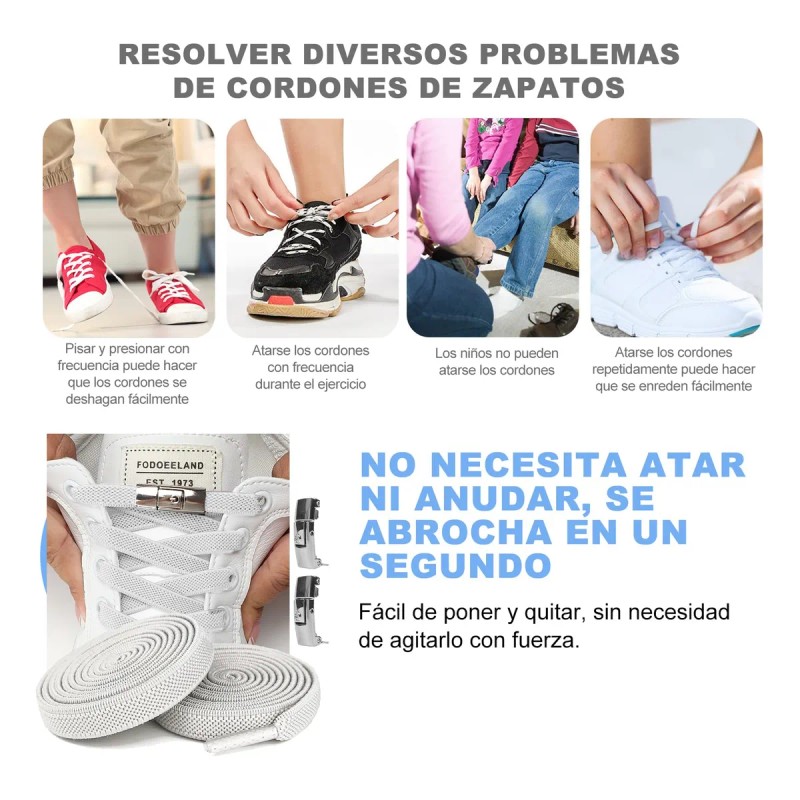 6 Pares Agujetas Sin Nudo Elásticas Hebilla Metal Parazapato