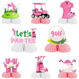 Jollyboom Golf Themed Party Decorations for Girls, 8pcs Pink Golf Let 's Par-Tee Honeycomb Centerpiece Golf Table Centerpieces Table Toppers for Golf Themed Birthday Baby Shower Sports Theme Party