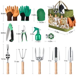 KUKKUME Gardening Tools 13 PCS Gardening Tool Set Women Womens Gardening Tools Gift Set Heavy Duty Gardening Tools with Motifs Storage Bag, Knee Pads, Squirt Bottle,2 Gloves