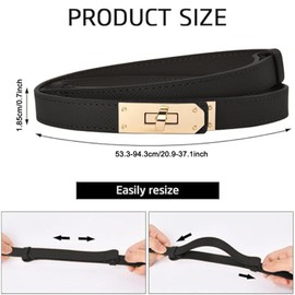 GWAWG 2PCS Women Skinny Leather Belt, Adjustable Fashion Dress Belt, Fashion Leather Belt for Dresses Shiny Golden Buckle Waist Belt