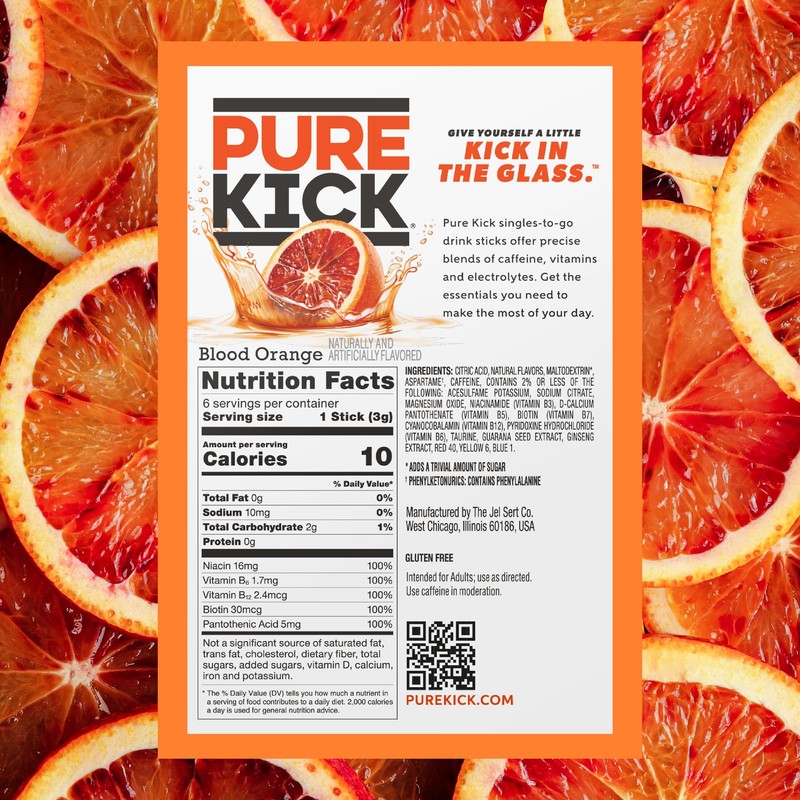 Pure Kick Energy Singles To Go Drink Mix, Blood Orange,