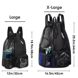 WANDF Swim Bag Mesh Drawstring Backpack with Wet Pocket Beach Backpack for Swimming, Gym, and Workout Gear(XL-Black)