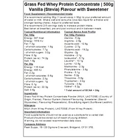 Whey Protein Powder Concentrate - All Flavours - Grass Fed (Vanilla - Stevia, 500g)