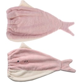 JK Home Kids Microfiber Hair Drying Wrap Towel Cap, Fun Cute Cartoon Shark Super Absorbent Coral Velvet Hair Turban Quick Dry Towels for Wet, Long, Thick Hair