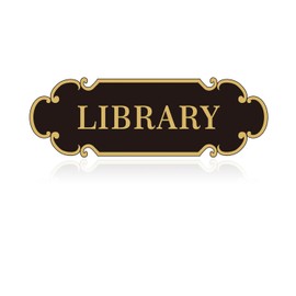 Library Sign for Door Black & Gold Acrylic, 9"x3" Self Adhesive librar Signs Decor for Offices Businesses House Home