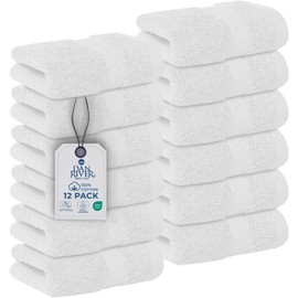 DAN RIVER 12-Pack Premium 100% Cotton White Face Towels for Bathroom - Reusable Face Wash Cloths for Showering 12 X 12 Inches - 550 GSM Super Soft & Absorbent Luxury WashCloths for Body, Spa & Gym