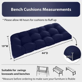 HOMELYSIAN Tufted Bench Cushions for Outdoor Furniture, 44" x 19" Porch Swing Cushions Filled with Foam, Overstuffed Patio Cushions for Bench Loveseat with 2-3 Seats,Thick and Water Resistant, Navy