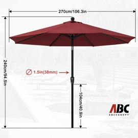 ABCCANOPY 9FT Patio Umbrella - Outdoor Waterproof Table Umbrella with Push Button Tilt and Crank, 8 Ribs UV Protection Pool Umbrella for Garden, Lawn, Deck & Backyard (Burgundy)