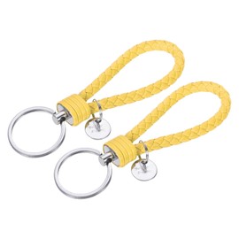 YOKIVE 2 Pcs Braided Leather Keychains with Stainless Steel Key Ring Sleeve, Home PU Keys Ring Woven Decorating Lanyard Straps for Bags Wallets (Yellow)