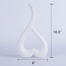 VanEnjoy 10 inches Heart Shaped Ceramic Vase Statues, Decorative Vase Home Decoration Furnishing Pottery (White)