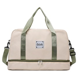 Vllcsla Women's Sports Bag 38.4L Travel Bag with Shoe Compartment and Wet Pocket, Fitness Bag, Weekender Bag, Travel Bag, Women's Weekender Hand Luggage, Travel Bag, Sports Bag, Waterproof, White