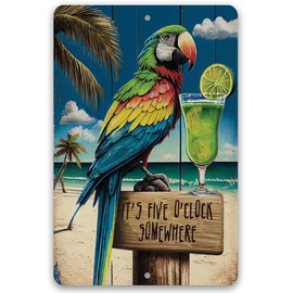 It's Five O'Clock Somewhere - Retro Vintage Decoration Perfect for Home, Beach Bar, Poolside, Patio, or Tiki Bar, Classic Cocktail Drinks Sign and Gifts, Indoor/Outdoor Durable Metal Sign (12" x 18")
