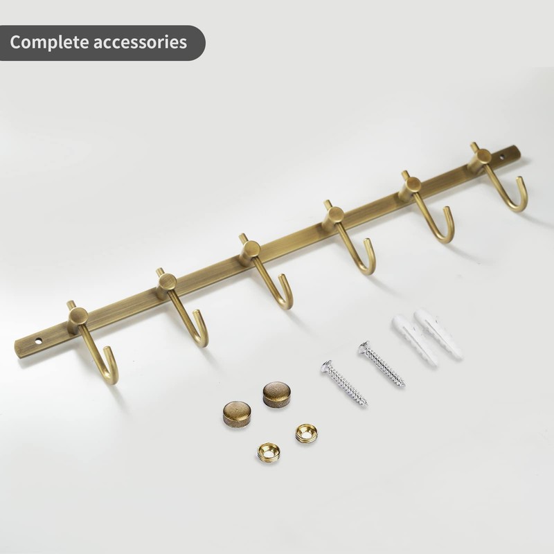 WINCASE Brass Hook Rack, Bathroom Towels Hooks Coat Rack, Antique