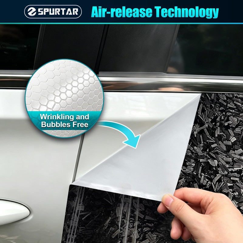 Gloss Forged Carbon Fiber Vinyl Wrap for Cars Black, 1ft