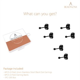 BEADNOVA Stud Earrings Flat Circle Piercing Earrings Dot Earrings Black Post Earrings for Women Men (2mm,1 Pair)