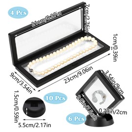 QUMENEY Pack of 10 3D Floating Frame Display Holder Transparent Display Stand Box with Base Coin Holder for Necklace Ring Bracelet Earring Jewellery Medallion Challenge Coin Stamp (Black)