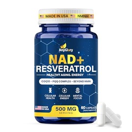 NAD+ Supplement with 500mg NR, Resveratrol, CoQ10, PQQ- 5-in-1 NAD Formula |NMN Supplement Alternative|NAD Resveratrol Support Cellular Energy & Healt