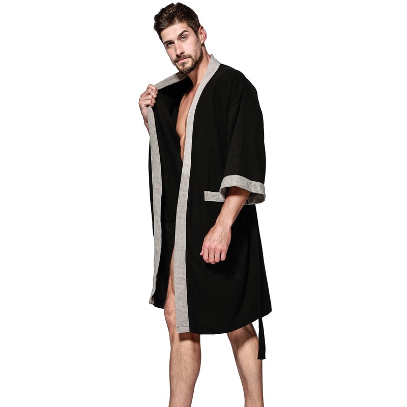 Haseil Men's Turkish Cotton Bathrobe Waffle Kimono Terry Cloth Hotel