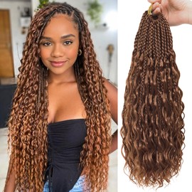 Eeanno Goddess Box Braids Crochet Hair Honey Blonde Boho Hair for Women Pre Looped Crochet Box Braids with Curly Ends (Brown, 18 Inch (Pack of 7))