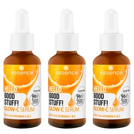 essence HELLO, GOOD STUFF! GLOW-C SERUM, Face Serum, Yellow, Smoothing, with Vitamins, Nourishing, Natural, Vegan, Oil-Free, Paraben-Free, No Microplastic Particles, Pack of 3 (3 x 30 ml)