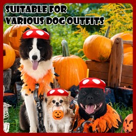 Huhumy Halloween Costumes for Dog White Mushroom with Red Dot Hat for Pet Cat Halloween Christmas Cottagecore Cosplay Cut Costumes