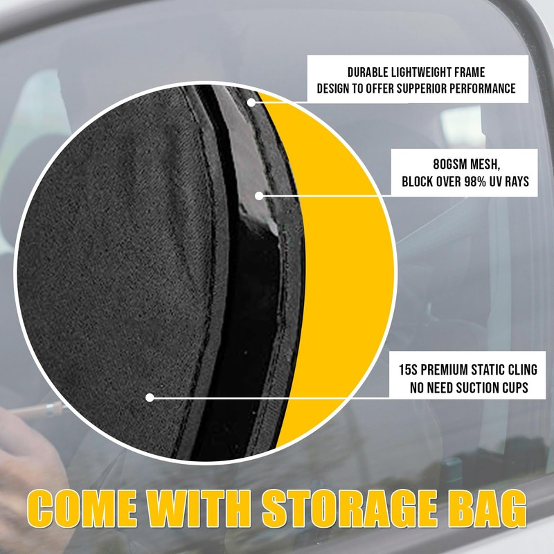 Zone Tech Side Window Cling On Sun Shades- 2-Pack Mesh