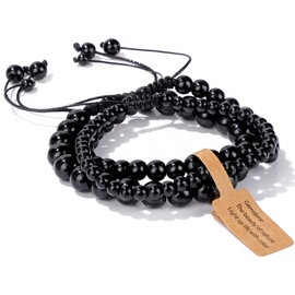 WEIZAIJY Men's and Women's Bracelet, Natural Stone Friendship Bracelet, Diameter 4 mm/6 mm/8 mm, Pearl Bracelet, 3-Piece Set, Suitable for Family and Friends, 19 cm, Stone, Agate