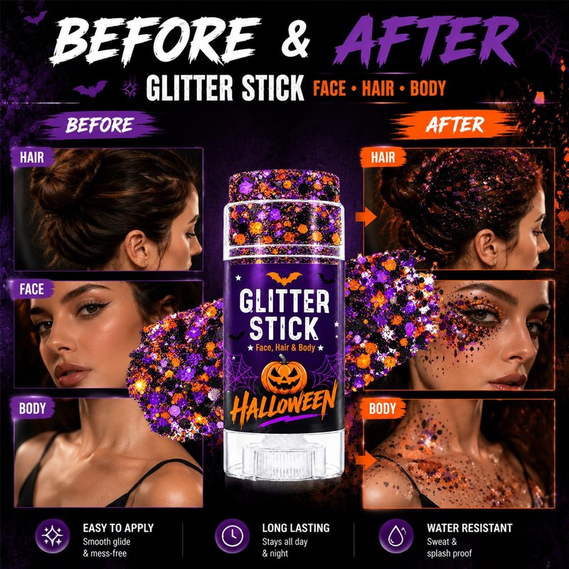 Halloween Face Glitter Stick, Halloween Hair Glitter for Kids and
