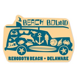 Die Cut Sticker Rehoboth Beach, Delaware, Coastal Icons, Contour Vinyl Sticker 1 to 3 inches (Waterproof Decal for Cars, Water Bottles, Laptops, Coolers), Small