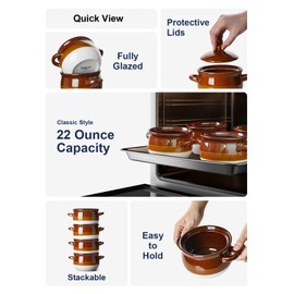 LE TAUCI French Onion Soup Bowls with Lid, 22 Oz French Onion Soup Crocks Oven Safe Ceramic Soup Bowls with Handles for Soup, Chili, Beef Stew, Cereal, Pot Pies, Set of 4