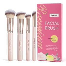 MAANGE Set de Brochas de Maquillaje 4 Piezas Brochas de Maquillaje Profesional Brocha para Base de Maquillaje con Caja de Regalo(Beige)
