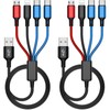 usb 充電ケーブル 4in1 (デュアルUSB C 2本入) 携帯電話、タブレット、イヤホン、その他のデバイスを充電するためのマルチ充電ケーブル (非急速充電) ナイロン編組 3in1