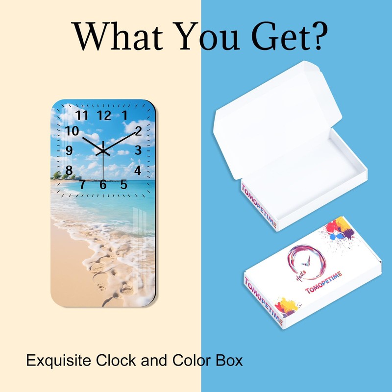 Beach Themed Wall Clock Battery Operated, 12 Inch Wooden Wall-Clocks