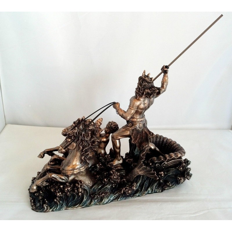 US Poseidon on Hippocampus Chariot Nautical Statue Sculpture Figure