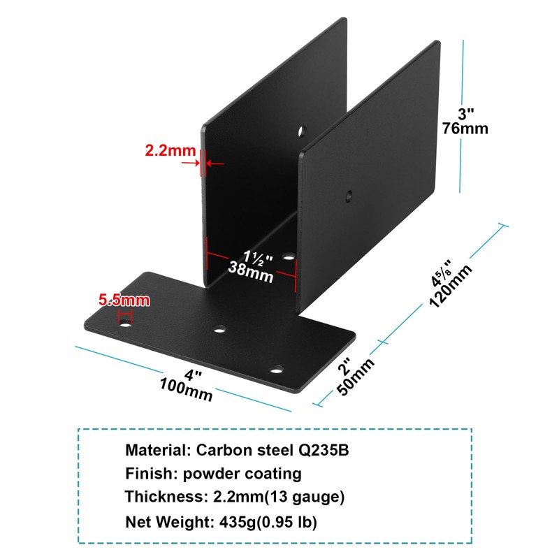 MOUNTAIN_ARK 4 Pack 2x4 Black Pergola Top Rafter Brackets, Deck