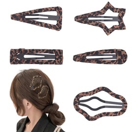5 Pcs Leopard Print Snap Hair Clips for Women,Vintage Fashion Animal Print Hair Accessories for Thick and Thin Hair Barrette Durable Non-Slip Hair Clips