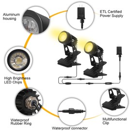 TAYSING Outdoor Spotlight Landscape Spot Lights Plug in LED Spotlights with Clip Yard Lights for Lawn Yard Garden Ground Indoor Exterior
