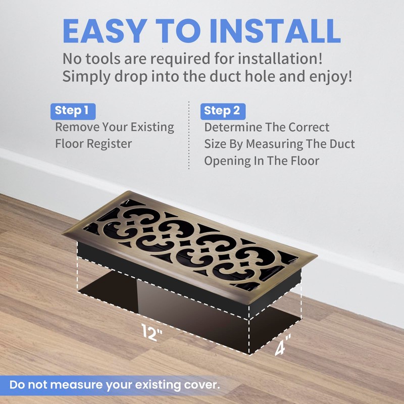 Howeall 4x12 Inches Heavy Duty Walkable Floor Register Easy Adjust