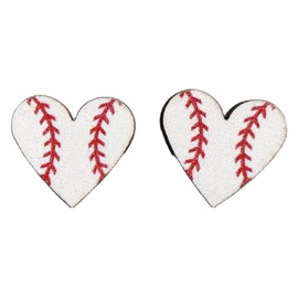 Heart Ball Sports Stud Earrings Ball Game Heart Shaped Basketball Volleyball Baseball American Football Stud Earrings for Women Girls, Metal Wood, wood
