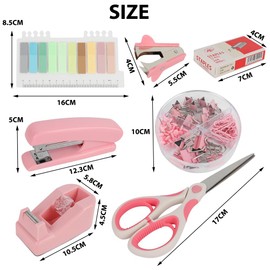 Office Supplies, Desk Storage and Accessories, Stapler and Tape Dispenser Set, 1000 Clips, Long Tail Clips, Paper Clips, Staple Remover for Classroom, Home, Desk or Exe