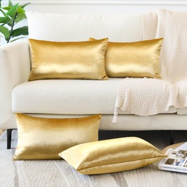 OTOSTAR Set of 4 Decorative Throw Pillow Covers Soft Velvet Solid Pillow Cases Luxury Cushion Covers Case for Sofa Car Patio Bedroom Living Room 12x20 Inch, Gold