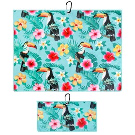 Toucan Bahamas Golf Towel with Clip for Women and Men, Microfiber Waffle and Ball Towels, Set of 2…