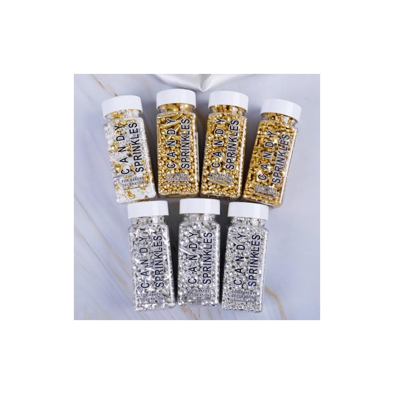 Gold Sprinkles for Cake Decorating, 4.6 oz Edible Pearls Rods