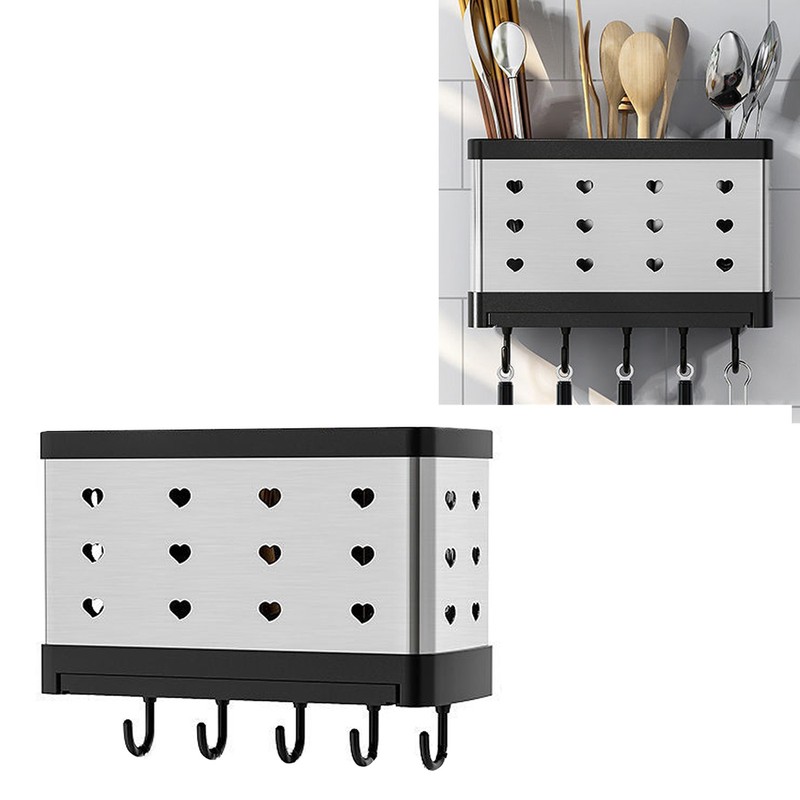 Utensil Holder Stainless Steel Wall Mount Chopstick Draining Storage Shelf