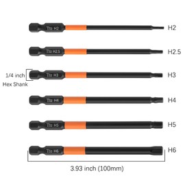 Saipor 6pcs Magnetic Allen Wrench Drill Bit Set with 1/4 Inch Hex Shank S2 Steel Hex Bits Set H2/H2.5/H3/H4/H5/H6 Metric Impact Hex Head Screwdriver Bit Set (3.93 Inch / 100mm Length)