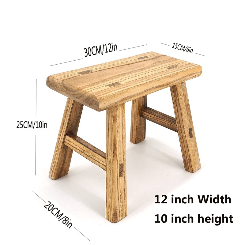 ANQILEE Handmade Solid Wood Stool Milking10 Height Wooden Step Stool