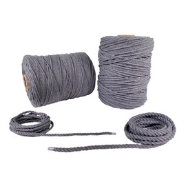Ravenox Macrame Cord | (Grey)(5 mm x 8 Yards) | Natural Cotton Macrame Rope | 3 Strand Twisted Cotton Cordage for Handmade Plant Hanger Wall Hanging Craft Making